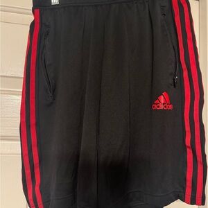adidas Black Shorts with Red Stripes and Logo